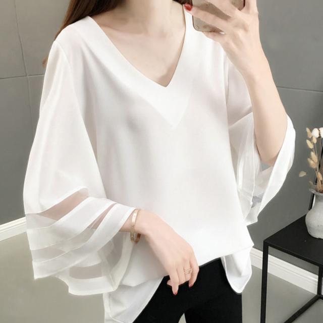 Vネック シャツブラウス レディース夏服 送料無料 即日発送-6