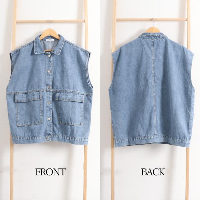 デニムベスト ジレ レディース 重ね着 送料無料 即日発送-2