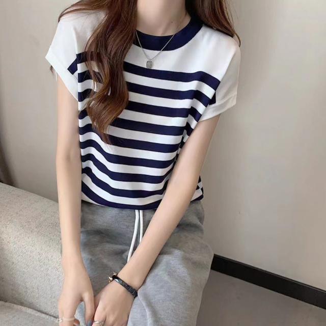 フレンチスリーブサマーニット ボーダー柄 送料無料 即日発送-9