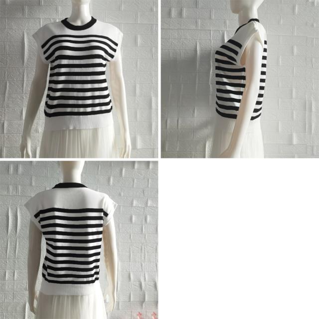 フレンチスリーブサマーニット ボーダー柄 送料無料 即日発送-3