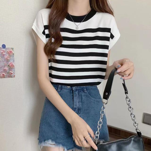 フレンチスリーブサマーニット ボーダー柄 送料無料 即日発送-4