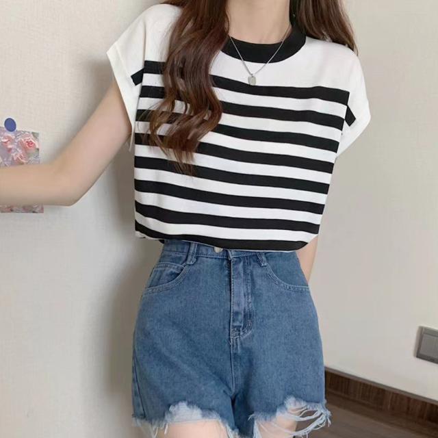 フレンチスリーブサマーニット ボーダー柄 送料無料 即日発送-5