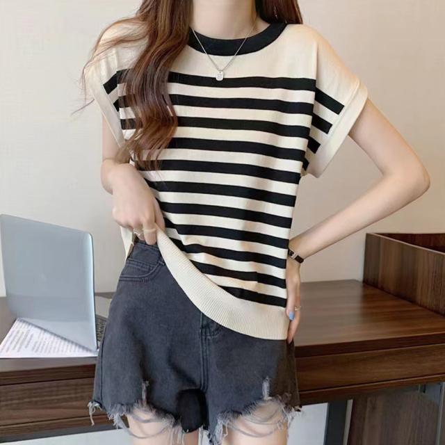 フレンチスリーブサマーニット ボーダー柄 送料無料 即日発送-6