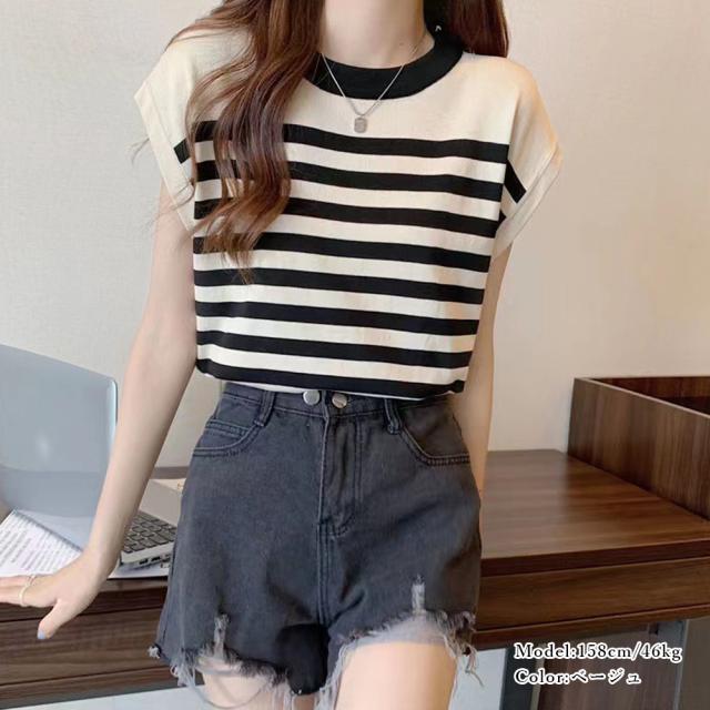 フレンチスリーブサマーニット ボーダー柄 送料無料 即日発送-7