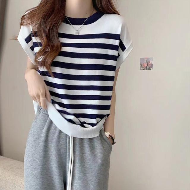 フレンチスリーブサマーニット ボーダー柄 送料無料 即日発送-8