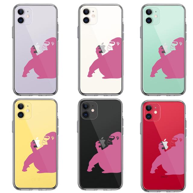 iPhone11 ケース クリア ゴリラ ピンク スマホケース 側面ソフト 背面ハード ハイブリッド 送料無料-1