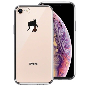 iPhone8 ケース クリア 猫 りんごペチペチ スマホケース 側面ソフト 背面ハード ハイブリッド 送料無料-0