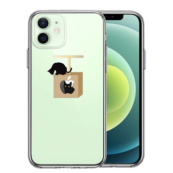iPhone12 ケース クリア 猫 キャットタワー スマホケース 側面ソフト 背面ハード ハイブリッド 送料無料-0