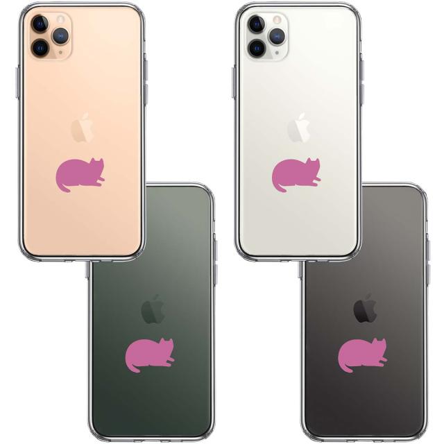 iPhone11pro ケース クリア にゃんこ 伏せ ピンク スマホケース 側面ソフト 背面ハード ハイブリッド 送料無料-1