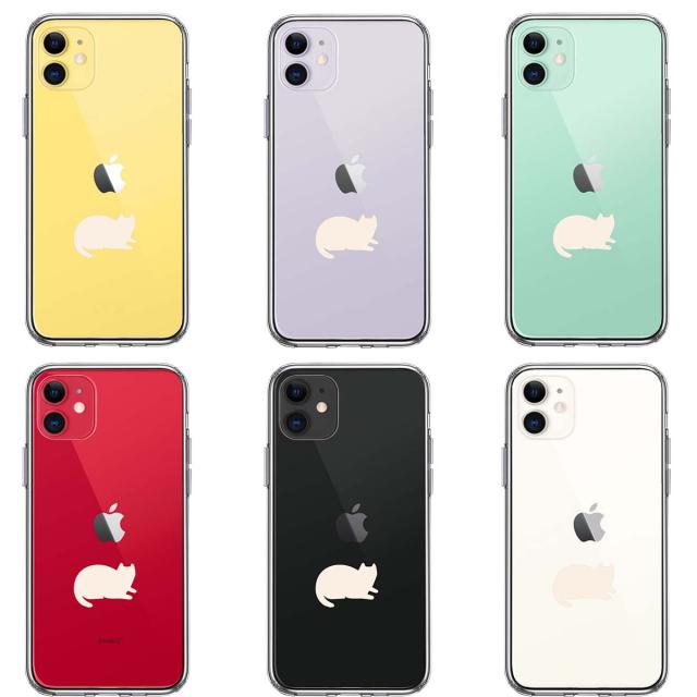 iPhone11 ケース クリア にゃんこ 伏せ ホワイト スマホケース 側面ソフト 背面ハード ハイブリッド 送料無料-1