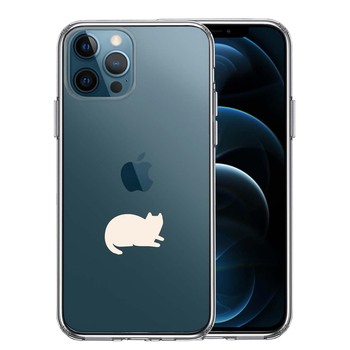 iPhone12Pro ケース クリア にゃんこ 伏せ ホワイト スマホケース 側面ソフト 背面ハード ハイブリッド 送料無料-0