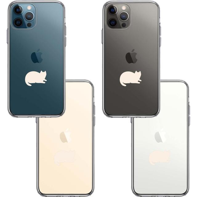 iPhone12Pro ケース クリア にゃんこ 伏せ ホワイト スマホケース 側面ソフト 背面ハード ハイブリッド 送料無料-1