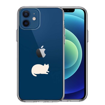 iPhone12 ケース クリア にゃんこ 伏せ ホワイト スマホケース 側面ソフト 背面ハード ハイブリッド 送料無料-0