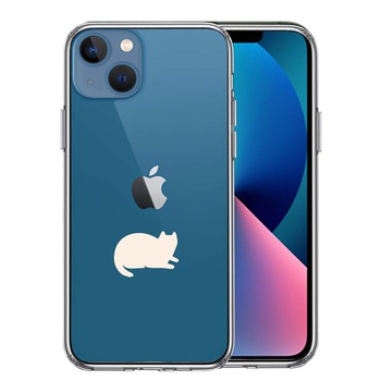iPhone13mini ケース クリアにゃんこ 伏せ ホワイト スマホケース 側面ソフト 背面ハード ハイブリッド 送料無料-0