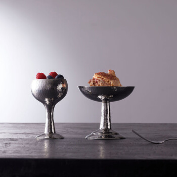 ステンレス 高台盛器 銀杯 平底 丸底 槌目二層 高台珍味入 送料無料-8