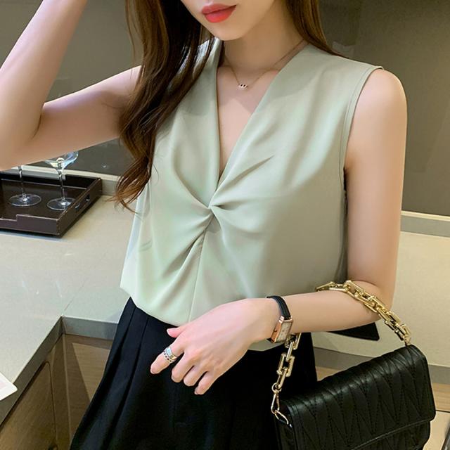 ギャザーブラウスVネックレディースシャツ 送料無料 即日発送-9