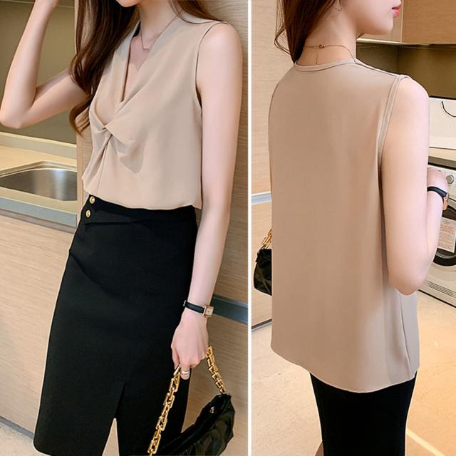 ギャザーブラウスVネックレディースシャツ 送料無料 即日発送-8