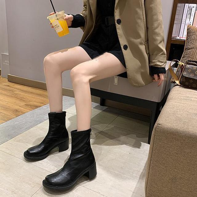 ストレッチブーツ チャンキーヒール 美脚 送料無料 即日発送-3