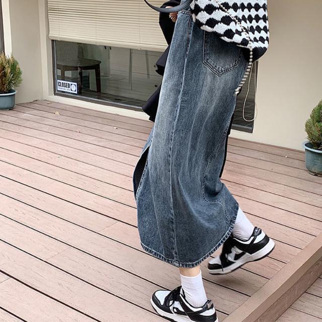 デニム タイトスカート フロントスリット インディゴ 送料無料 即日発送-8