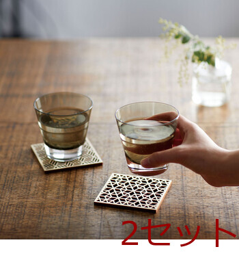 ひのき細密 角コースター EXP塗装 胡麻 変わり菱 帝つなぎ秋冬日本製 2個セット 送料無料-6