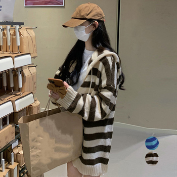 ボーダー柄ニットカーディガン 羽織り 送料無料 即日発送-0