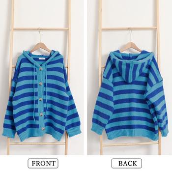 ボーダー柄ニットカーディガン 羽織り 送料無料 即日発送-2