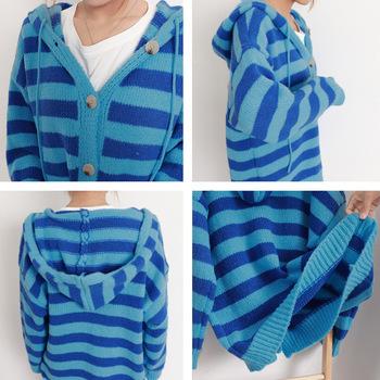 ボーダー柄ニットカーディガン 羽織り 送料無料 即日発送-3