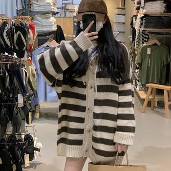 ボーダー柄ニットカーディガン 羽織り 送料無料 即日発送-4