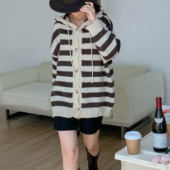 ボーダー柄ニットカーディガン 羽織り 送料無料 即日発送-5