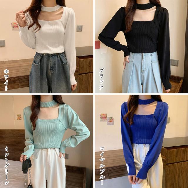 チョーカー風 リブニットトップス SK18026184-0490 送料無料 即日発送-1