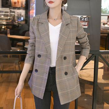 グレンチェック ジャケット レディース秋 キャメル 送料無料 即日発送-1