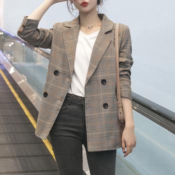 グレンチェック ジャケット レディース秋 キャメル 送料無料 即日発送-4