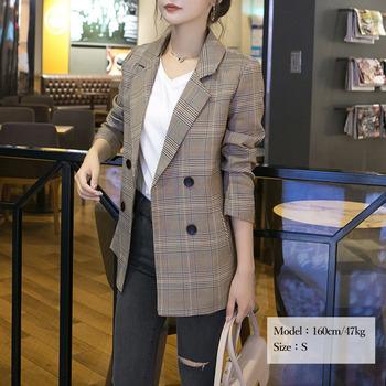 グレンチェック ジャケット レディース秋 キャメル 送料無料 即日発送-6