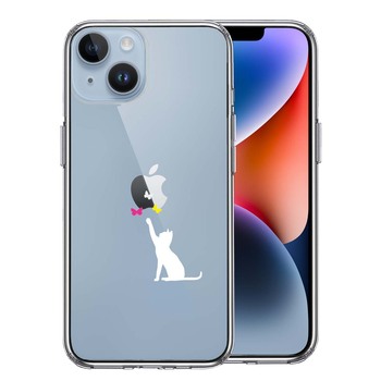 iPhone14 ケース クリア 猫 CAT ねこ 蝶々 ホワイト スマホケース 側面ソフト 背面ハード ハイブリッド 送料無料-0