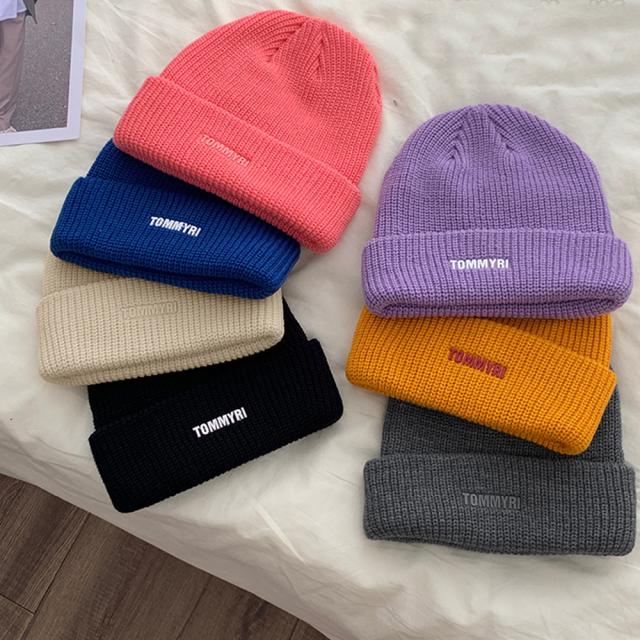 ニット帽子 レディース 英字ロゴ 7色 送料無料 即日発送-2