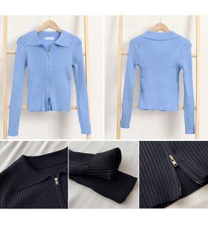 リブニットトップスレディースジップアップ 送料無料 即日発送-9