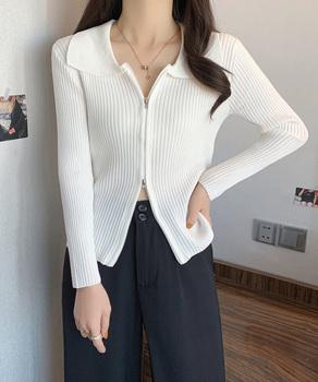 リブニットトップスレディースジップアップ 送料無料 即日発送-5