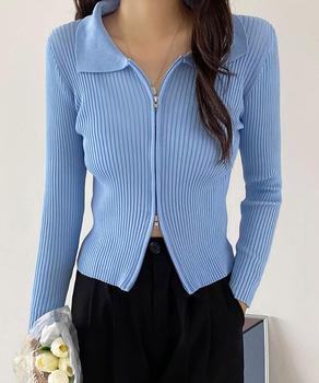 リブニットトップスレディースジップアップ 送料無料 即日発送-7