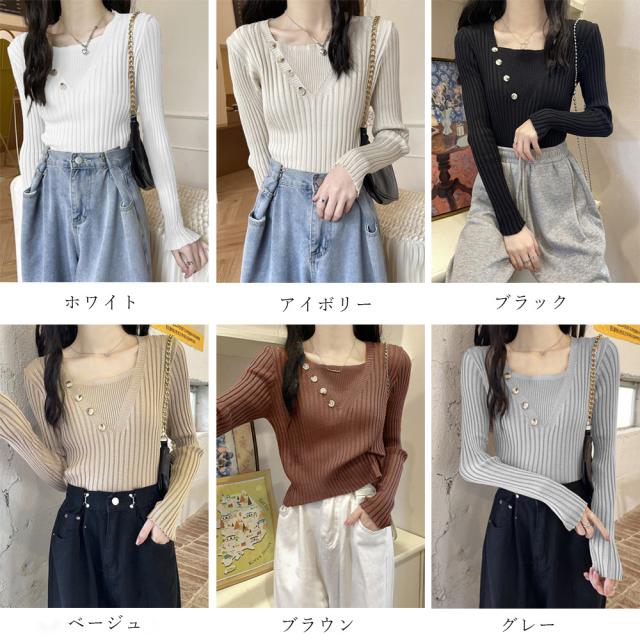 レイヤード風 リブニットトップス 送料無料 即日発送-1