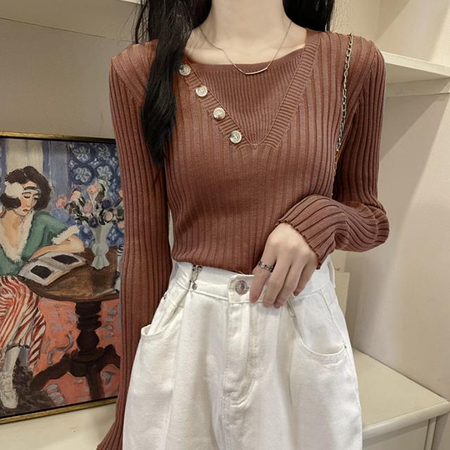 レイヤード風 リブニットトップス 送料無料 即日発送-8