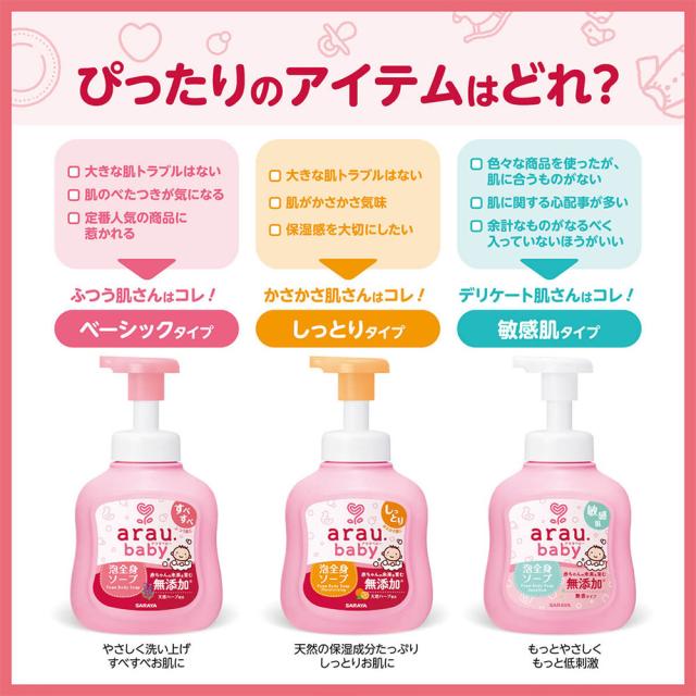 アラウ.ベビー 泡全身ソープ しっとり 本体 450mL 3個セット 送料無料-2