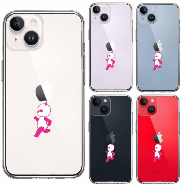 iPhone14 ケース クリア ピンク Panda パンダ 小走り スマホケース 側面ソフト 背面ハード ハイブリッド 送料無料-1
