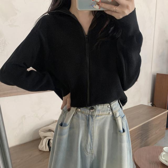 ジップアップニットブルゾン 秋冬 送料無料 即日発送-5