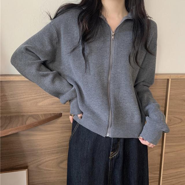 ジップアップニットブルゾン 秋冬 送料無料 即日発送-7