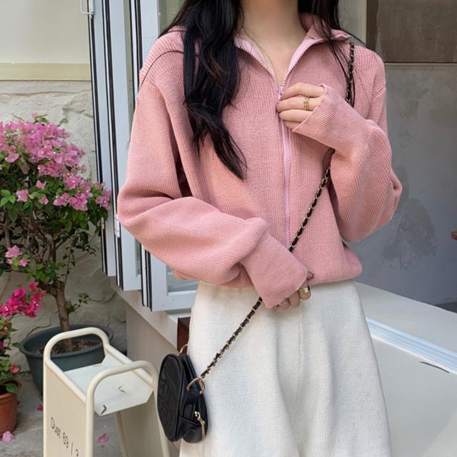 ジップアップニットブルゾン 秋冬 送料無料 即日発送-8