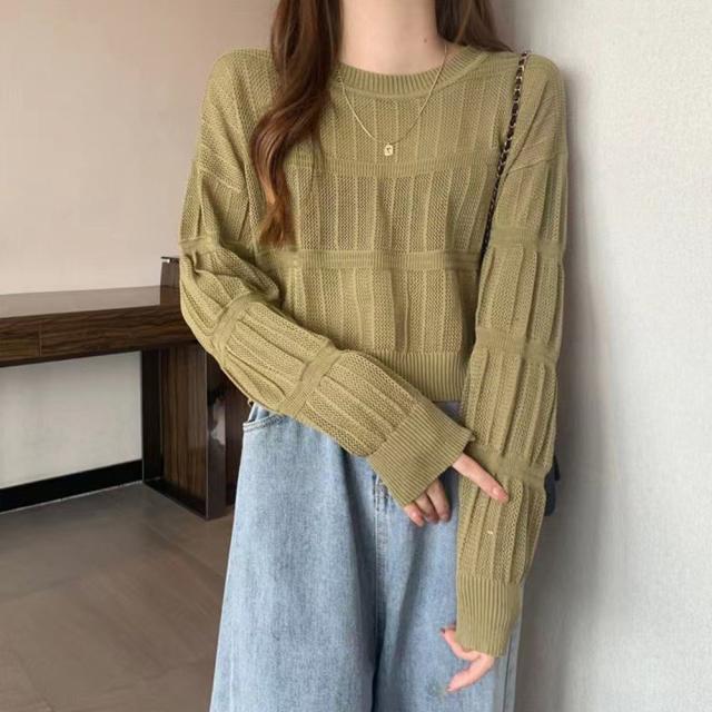 透かし編み 長袖ニットトップス 送料無料 即日発送-8