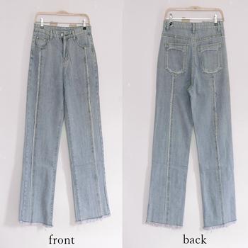 デニム ワイドパンツ ハイウエスト 脚長　レディース ゆったり ストレートパンツ 送料無料 即日発送-2