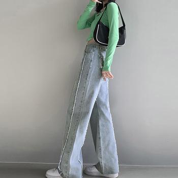 デニム ワイドパンツ ハイウエスト 脚長　レディース ゆったり ストレートパンツ 送料無料 即日発送-6