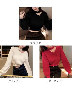 ショート丈 ニットトップスレディース秋冬 送料無料 即日発送-1