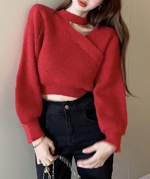 ショート丈 ニットトップスレディース秋冬 送料無料 即日発送-6